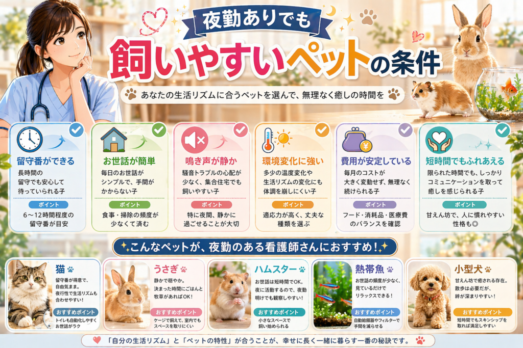 夜勤ありでも飼いやすいペットの条件